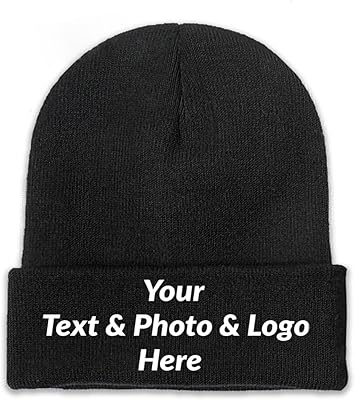Custom Beanies Custom Hats Design Your Own Text & Photo & Logo Personalized Beanie Hats for Men Women Black