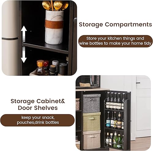 Miniatura 4 de Mini gabinete de nevera con almacenamiento, gabinete de barra de café con espacio para refrigerador pequeño y toma de corriente, gabinete de bar de