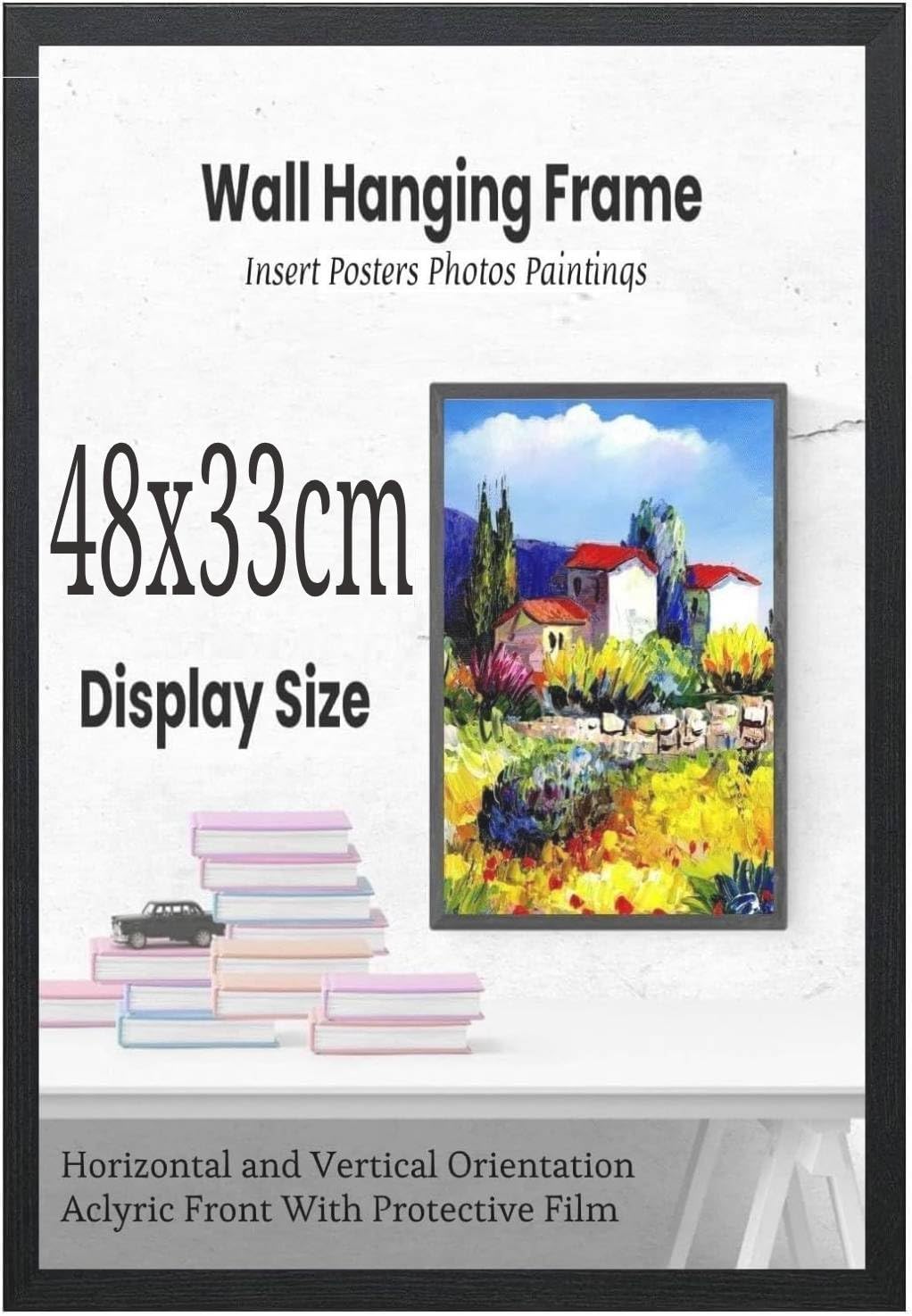 Black Poster Frame 48x33 cm Wall Hanging – MDF Photo Frame with Clear Acrylic Cover, Picture Frame for Artwork, Prints & Wall Decor UK — image 1