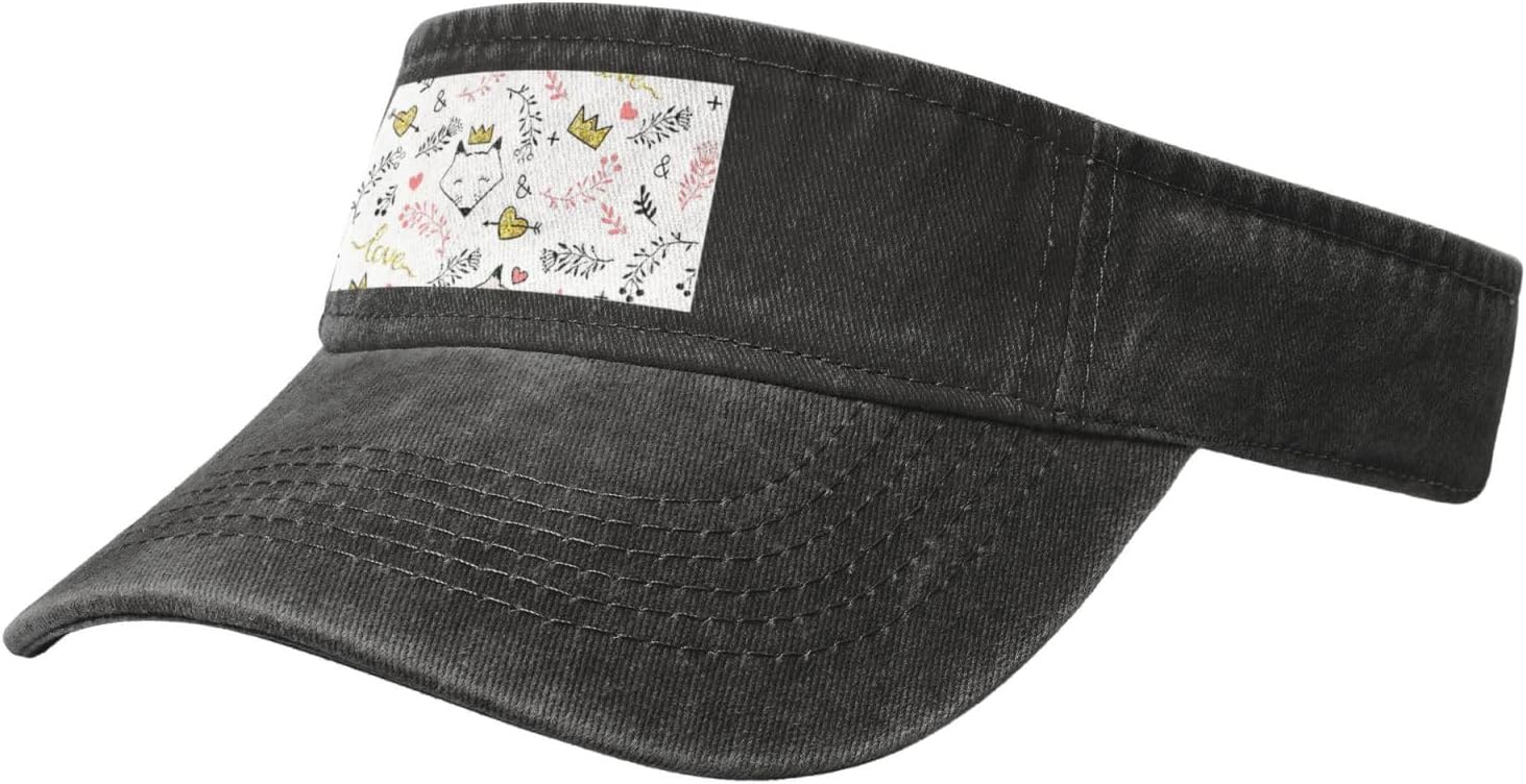 Love Cartoon Fox Print Sport Sun Visor Hats Cotton Ball Caps Empty Top Baseball Sun Cap for Men Women
