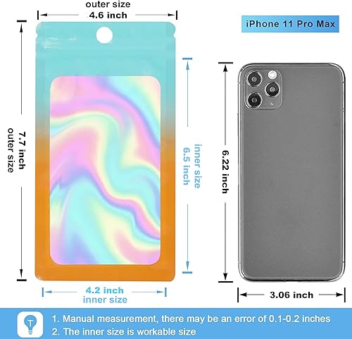 Miniatura 5 de 100 bolsas a prueba de olores, bolsas holográficas de almacenamiento con ventana transparente para el almacenamiento de alimentos (azul-naranja,