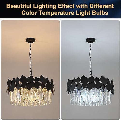 Miniatura 7 de Candelabros modernos de cristal de 24 pulgadas, lámpara redonda negra de lujo K9, lámpara de techo de cristal de tambor empotrado, lámpara