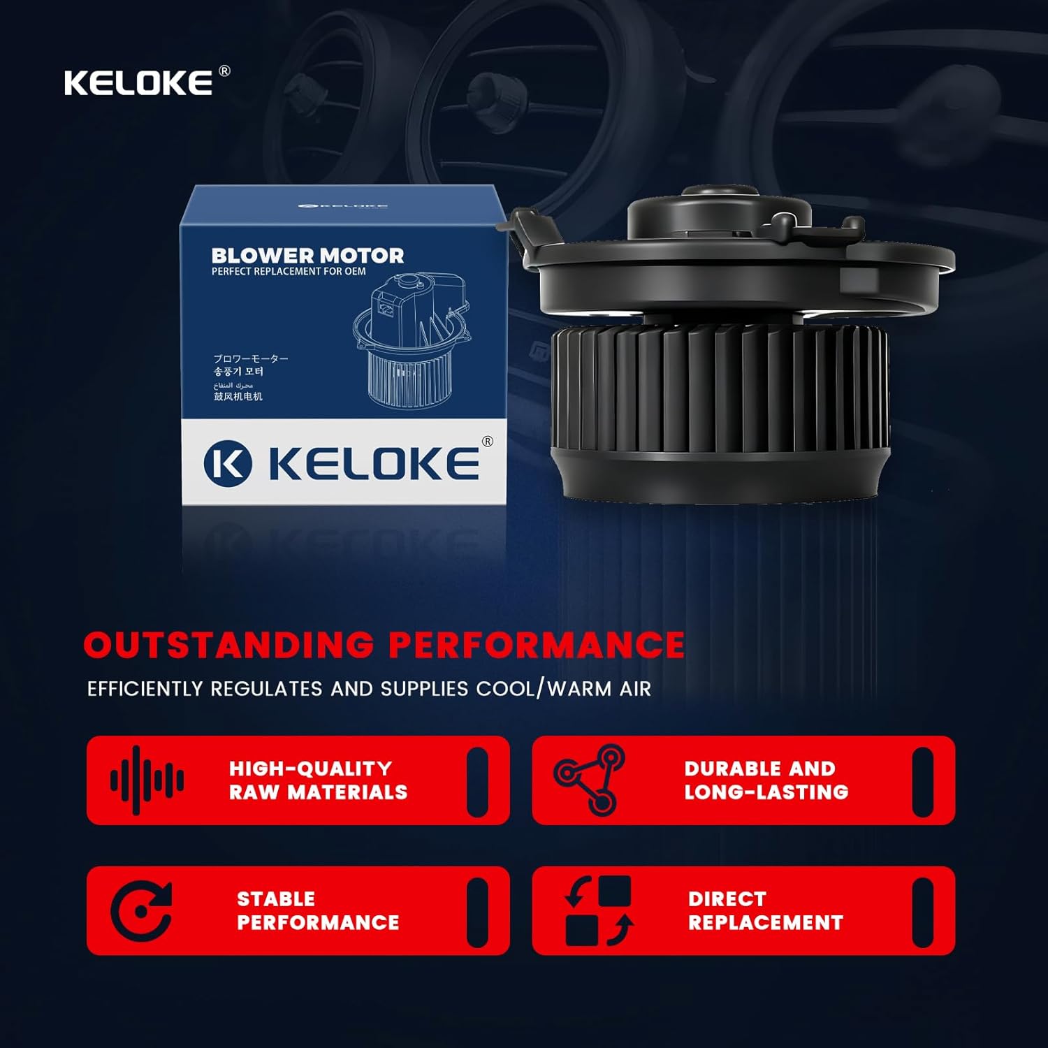 KELOKE Front Blower Motor AC Fan Compatible with Chrysler 200 2015-2017 & Jeep Cherokee 2014-2023, with Fan Cage, Replace# 700293 68223053AC