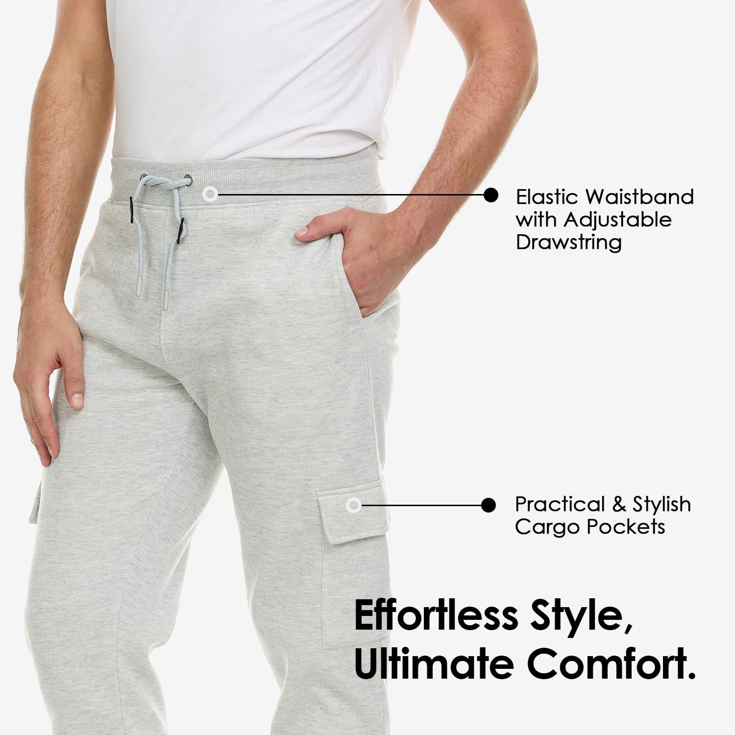 3 Pack: Men's Fleece Cargo Jogger Active Athletic Sweatpants with Pockets - Image 2
