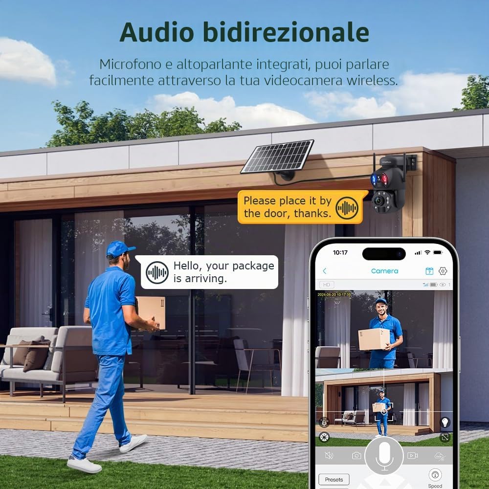 SHIWOJIA Telecamera con Sim 4G da Esterno 50X Zoom 360° PTZ Telecamera da Esterno 4G con Doppia Lente, Visione Notturna a Colori, PIR Rilevamento Intelligente