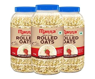Manna Rolled Oats 3kg, High Protein, High Fibre. Gluten Free Wholegrain 1kg (Pack of 3)