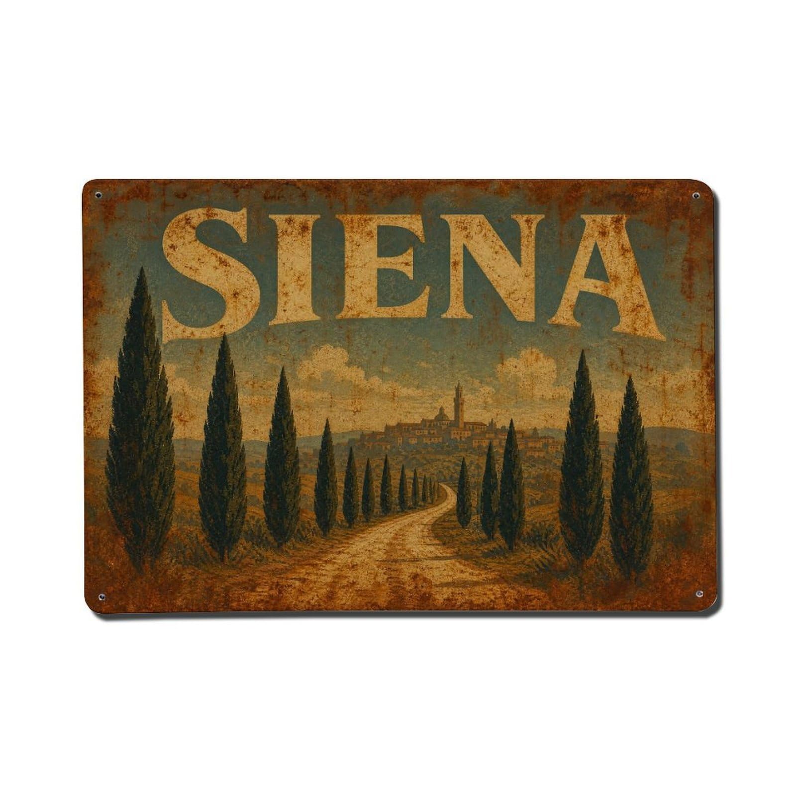 Huiyhb 8X12inch(20X30cm) Vintage Travel Siena Cypress Road Tuscan Path Italy Metal Tin Sign