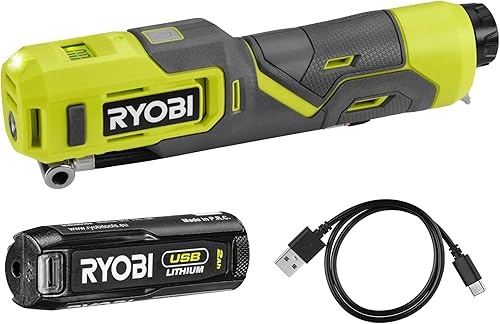 Ryobi RI4-120G Rechargeable Battery Compressor with USB-C for Fast Inflation of Bike Tyres and Sports Balls up to 100 PSI, Backlit LED Display, 1 x