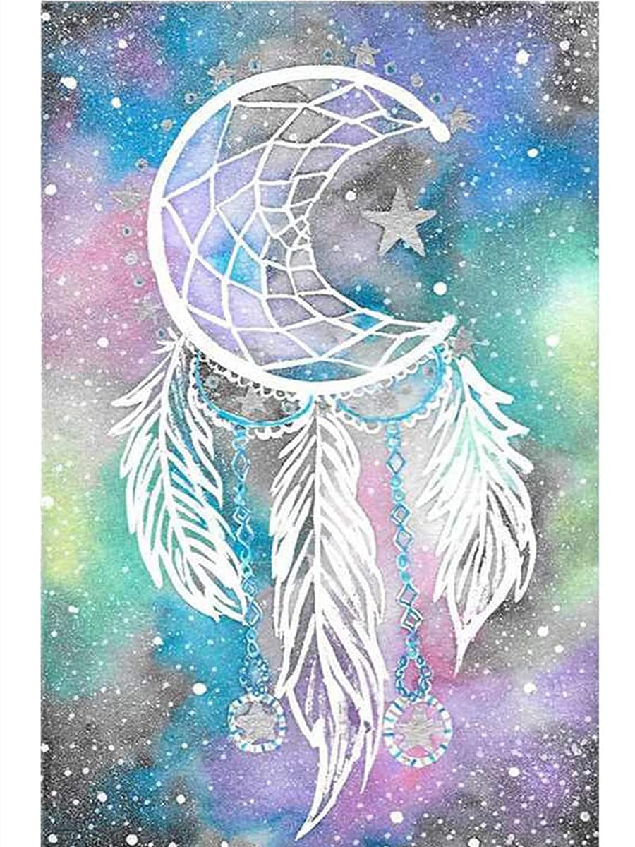 GofissionPre Printed Cross Stitch Kits Moon Dreamcatcher, DIY 11 Count Stamped Embroidery Set 14x18 inch Fabric with Accessories Needlework Home Wall Decor (Dream Catcher)
