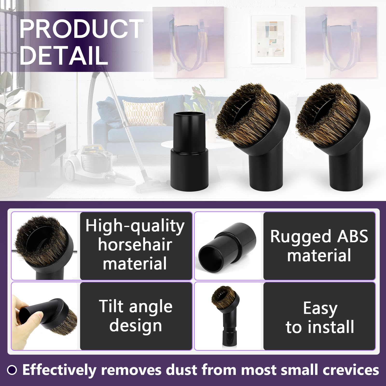 Horse Hair Brush Vacuum Attachments - 3 Pack -5 Horse Hair Brush Vacuum Attachments - 3 Pack -5
