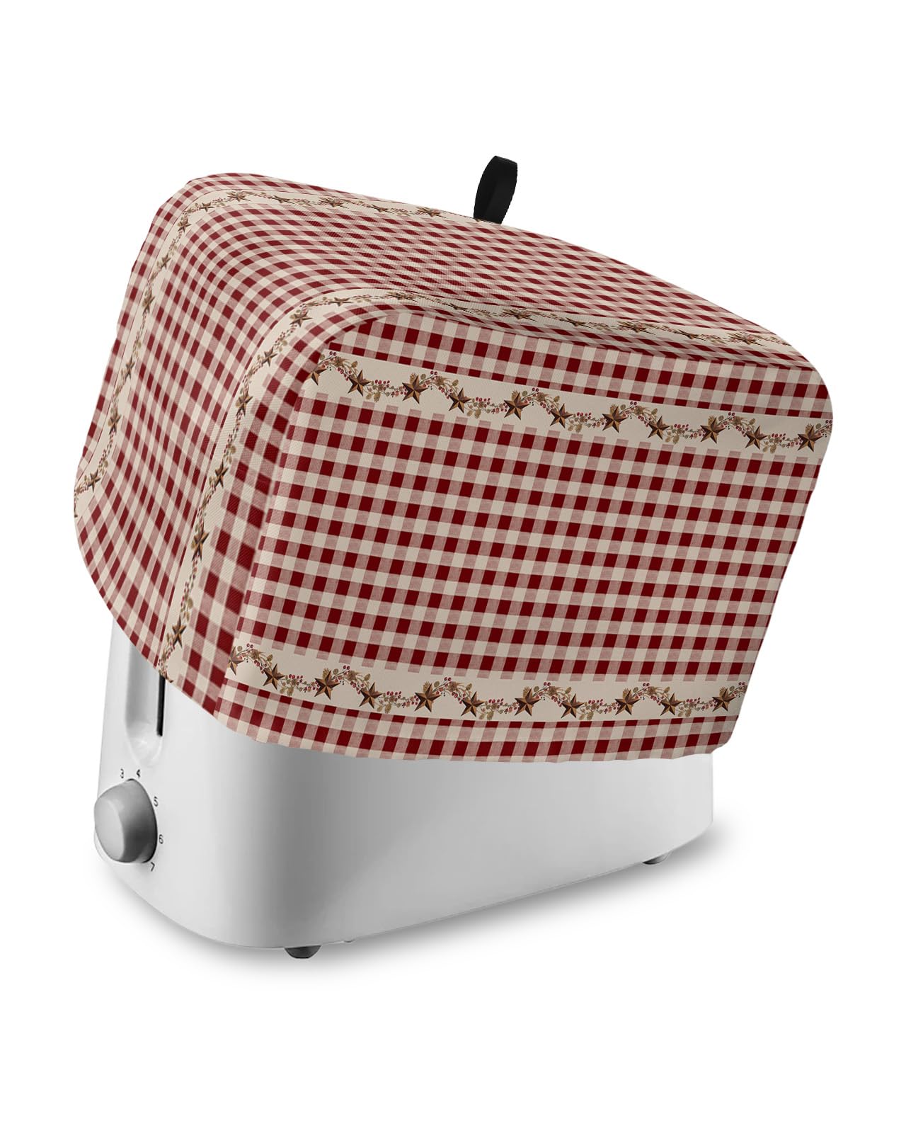 Country Star Berry Red Buffalo Plaid Soft Washable 4 Slice Toaster Dust Cover with Pockets, Dust-proof and Fingerprint Protection