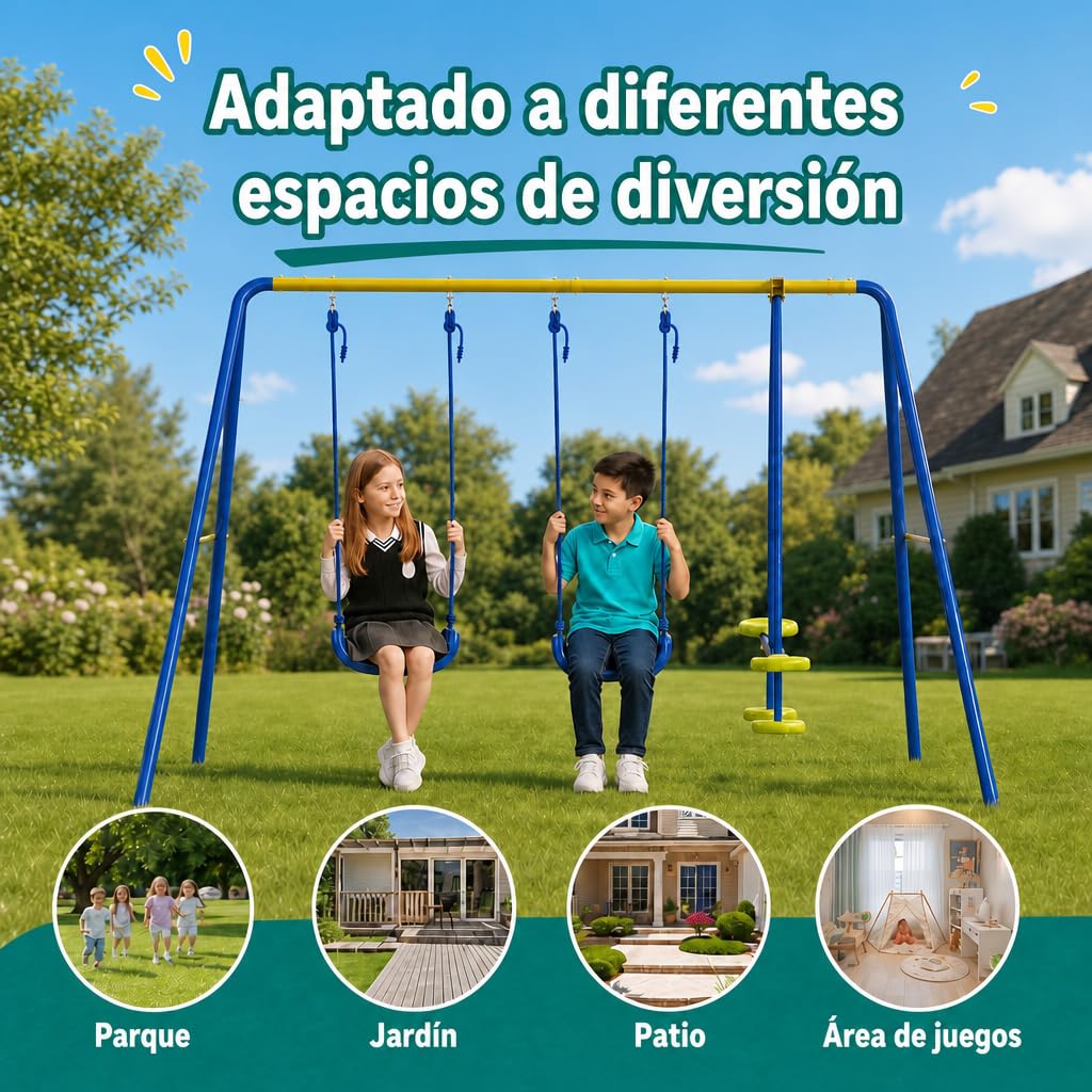 hotsizz Columpios Infantiles Exterior 306 x 180 x 140 cm Columpio Infantil Ideales para el hogar El jardín y el Parque Capacidad para 4 Personas, Estructura en A Resistente e Incluye estacas