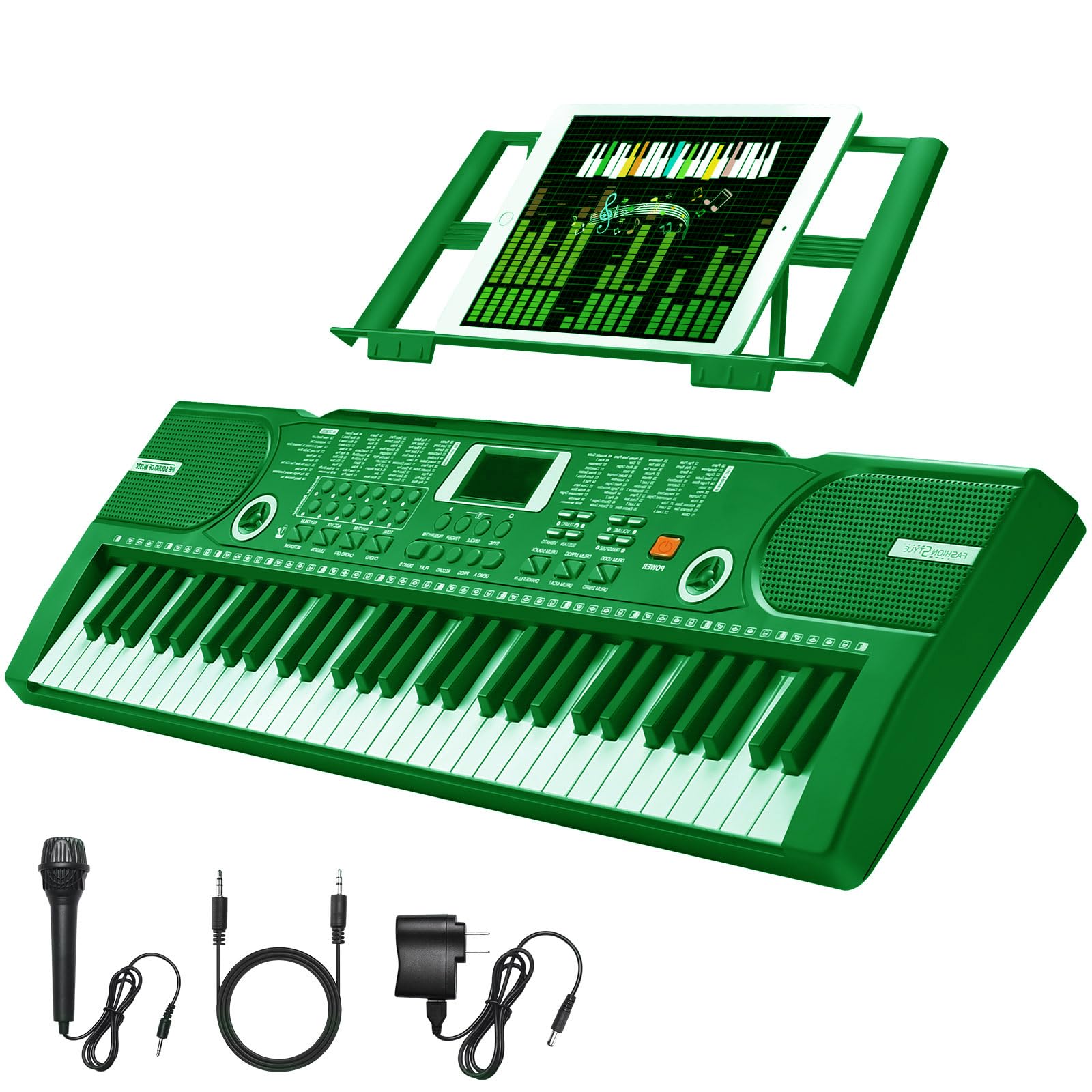 61 Key Keyboard Piano, Portable Electronic Keyboard Piano for Beginners with Speakers, Microphone, Sheet Music Stand, Digital Music Keyboard for Beginners - green