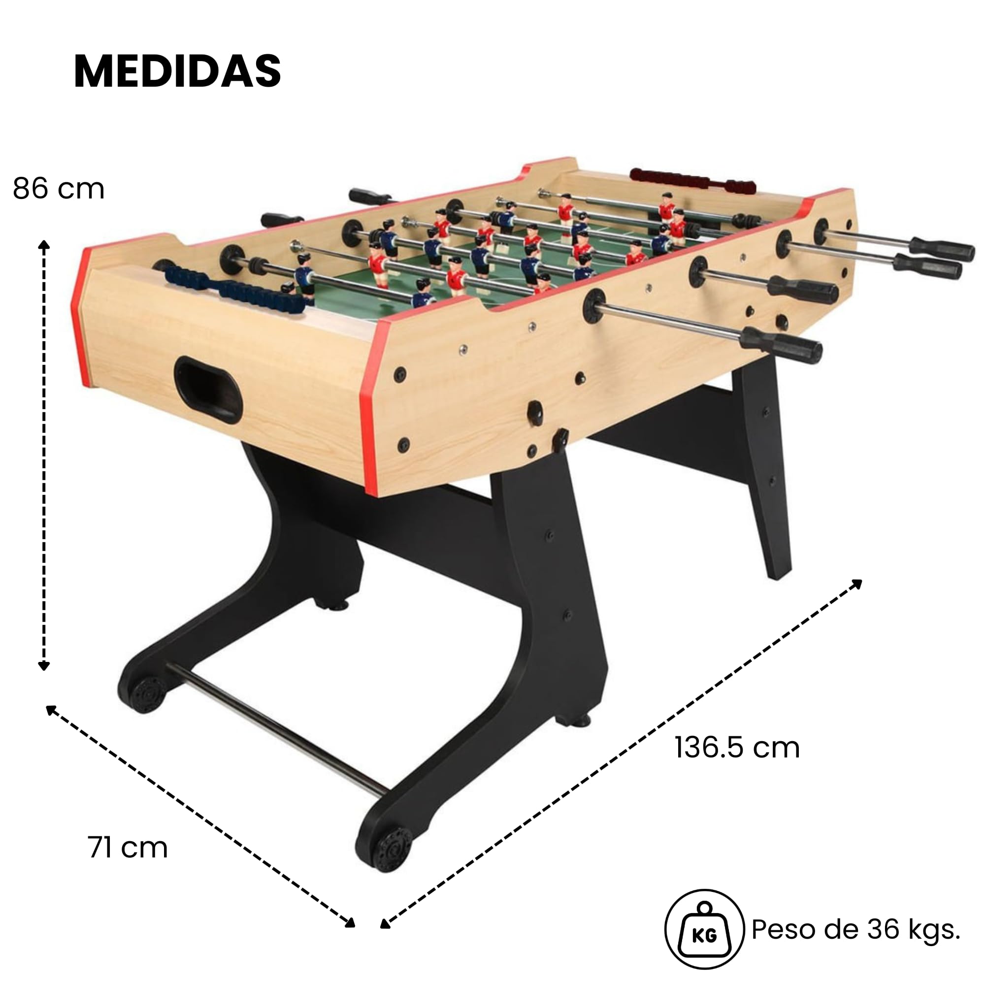 DEVESSPORT Futbolín Plegable | Ideal para el Uso Familiar con Retorno de Bolas y Diseño Compacto | Futbolín Plegable Guardar en Casa Juega, Compite y Guárdalo Fácilmente
