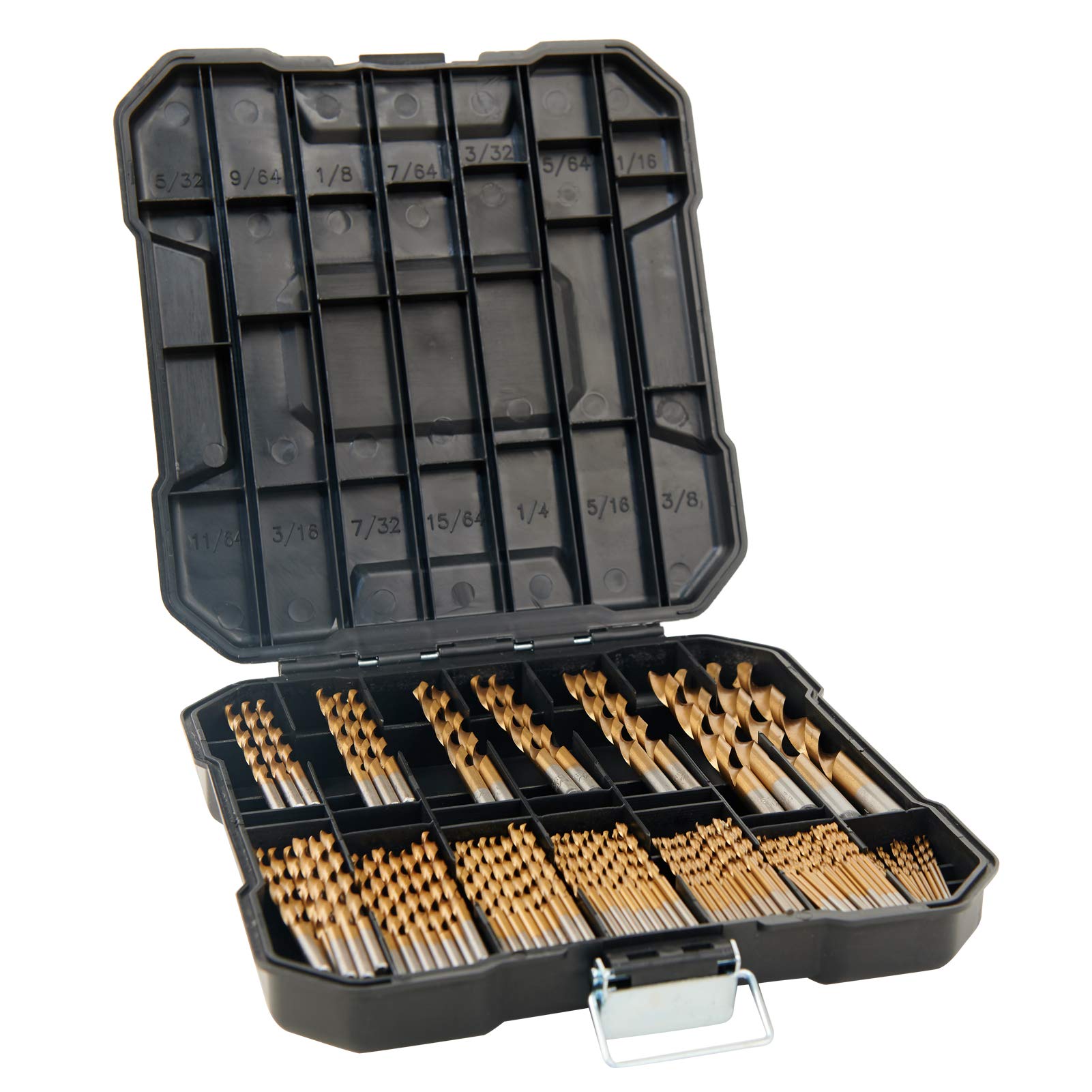 BeHappy Drill Bit Set 99 Pcs, 1/16"-3/8" Titanium Drill Bit Set, Drill Bits for Metal and Wood, High Speed Steel Drill Bit Set for Wood Plastic Aluminum Alloy Drilling
