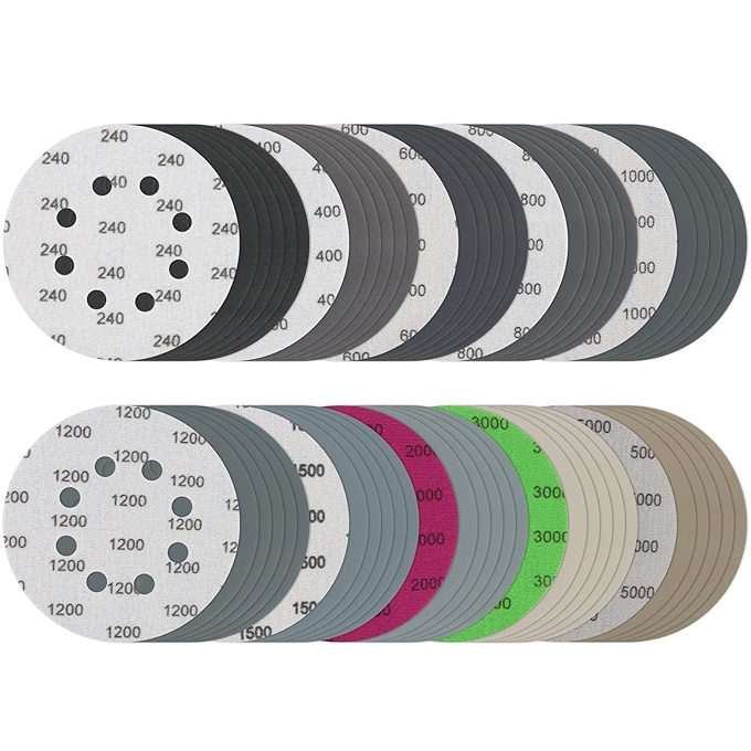 iNUREYE 60片干湿砂纸，5寸8孔砂磨盘，多种砂粒组合