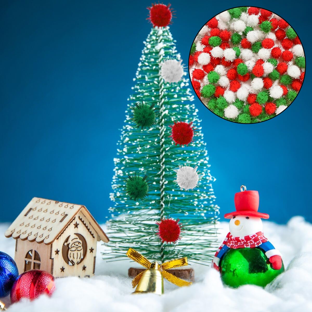 Cheriswelry Lot De 400 Mini Pompons De Noël à Paillettes Pour