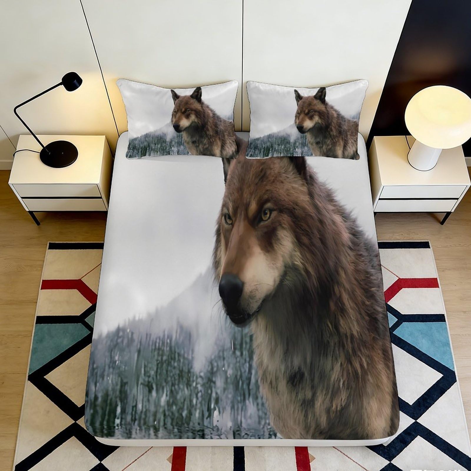 Pnayamiorkfel Style-3 3D Printed Wild Wolf Fitted Sheet Microfiber Soft Breathable Forest Landscape Bed Cover For Bedroom Guest Room Decor 90X200x25cm