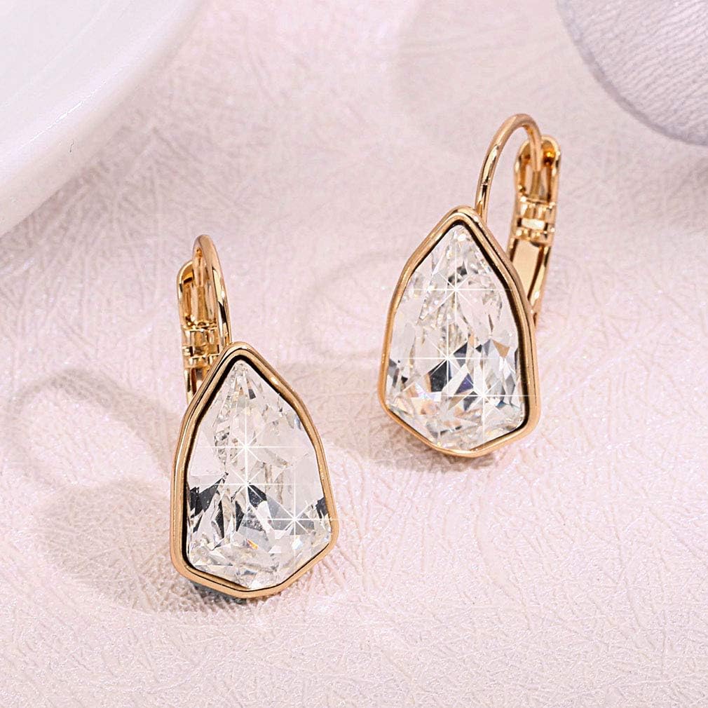 Austrian Crystal Triangle Leverback Drop Earrings for Women 14K Rose Gold Plated Hypoallergenic Jewelry - Image 3