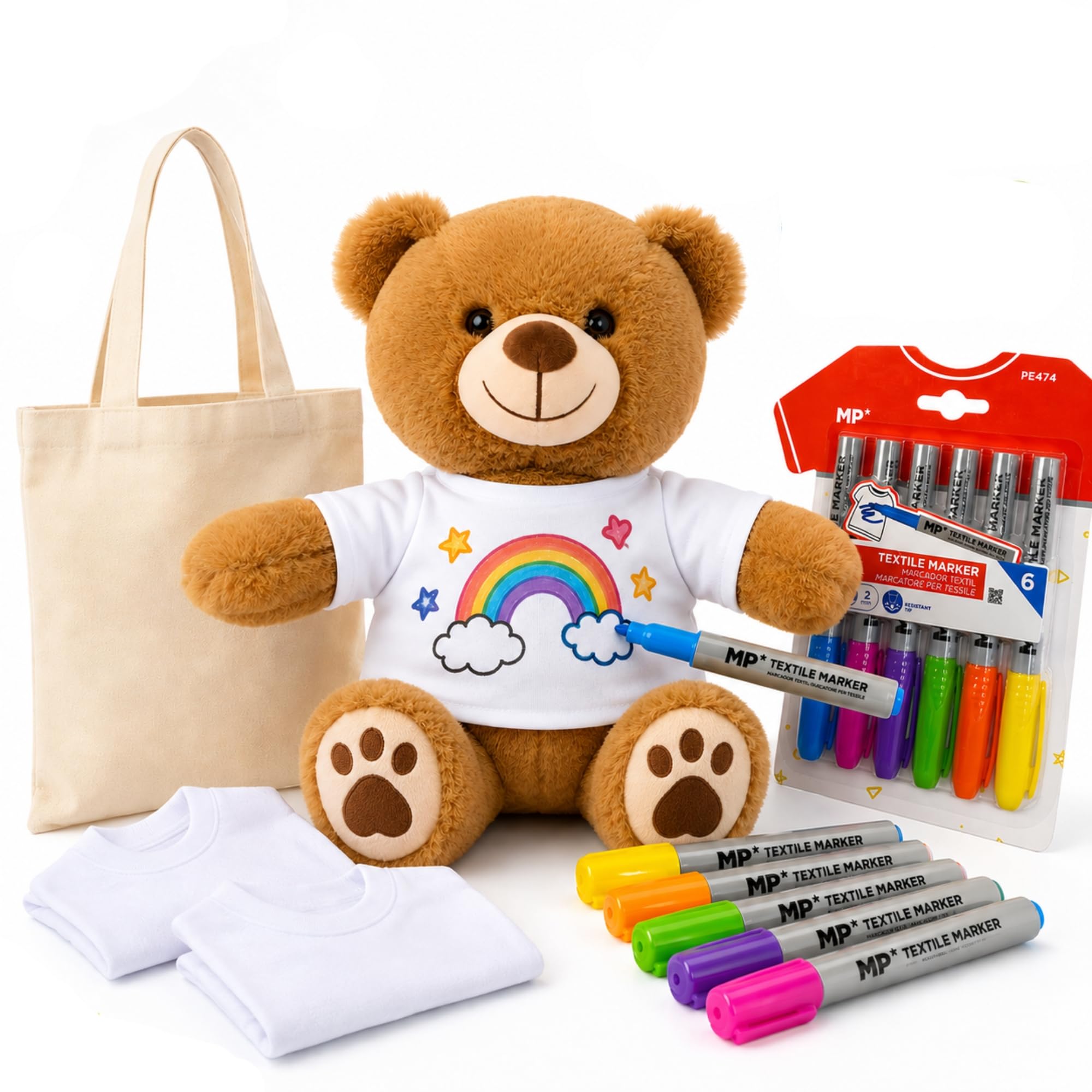 Kit Manualidades Niños Pinta Tu Osito de Peluche Regalo niño 4, 5, 6 años | Incluye Rotuladores y Camisetas de repuesto Juego de Pintar Creativo