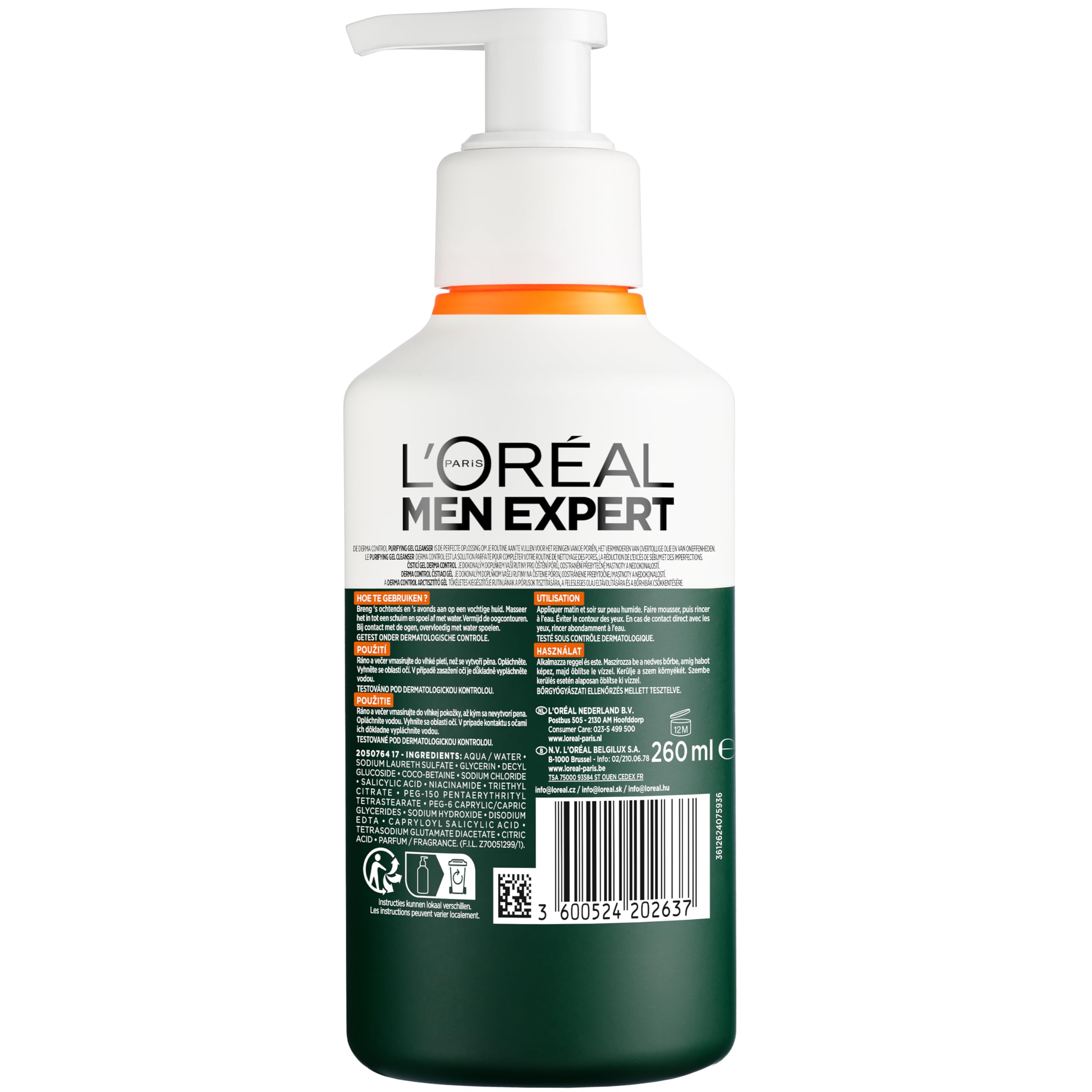 L'Oréal Paris Men Expert Derma Control Oczyszczający Żel do Mycia Twarzy z Niacynamidem, 260 ml