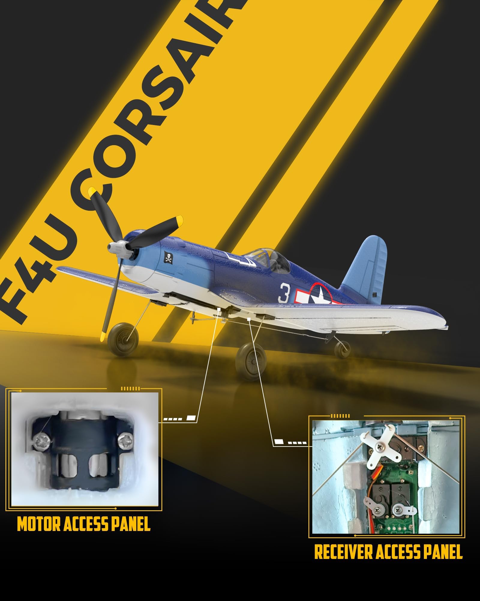 volantexrc RC Avion 4CH Avion télécommandé F4U Corsair 2,4 GHz pour débutants, Adultes avec Recharge USB (761-8 RTF)