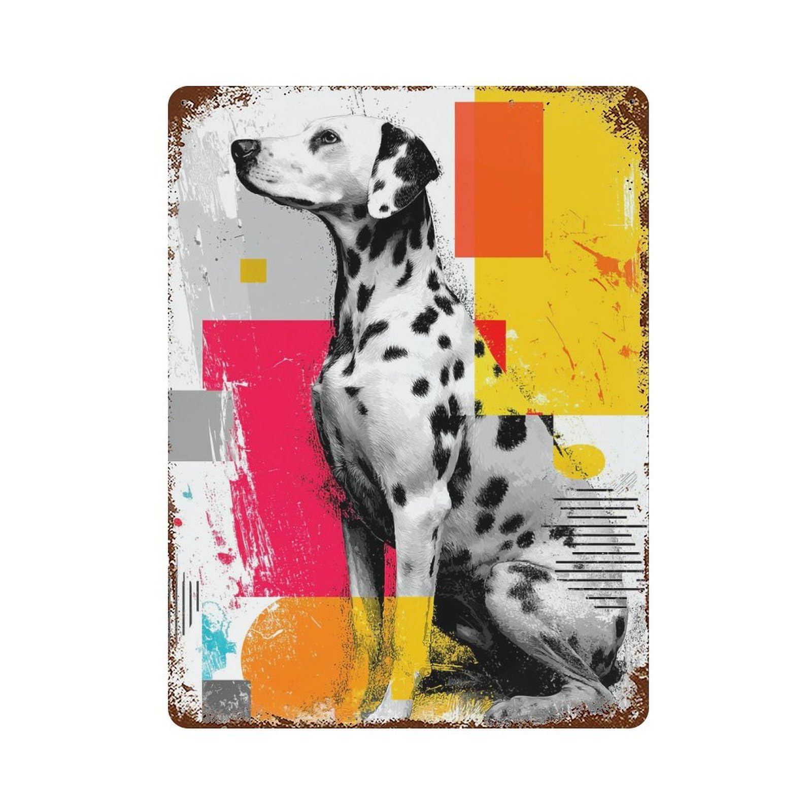 Dalmatian Dog with Abstract Background Rust Effect Tin Sign 15.7"x11.8", Industrial Home Decor for Garage, Bar And Workshop Decor