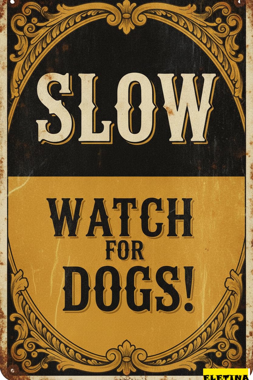 Tin Sign for Man Cave Slow Watch Dogs Dog Run Runner Yard Slow Down S Crossing Cost Free Parking Caution Watch Dogs Indoor Outdoor Road Water 8x12inch Private Property Decorative