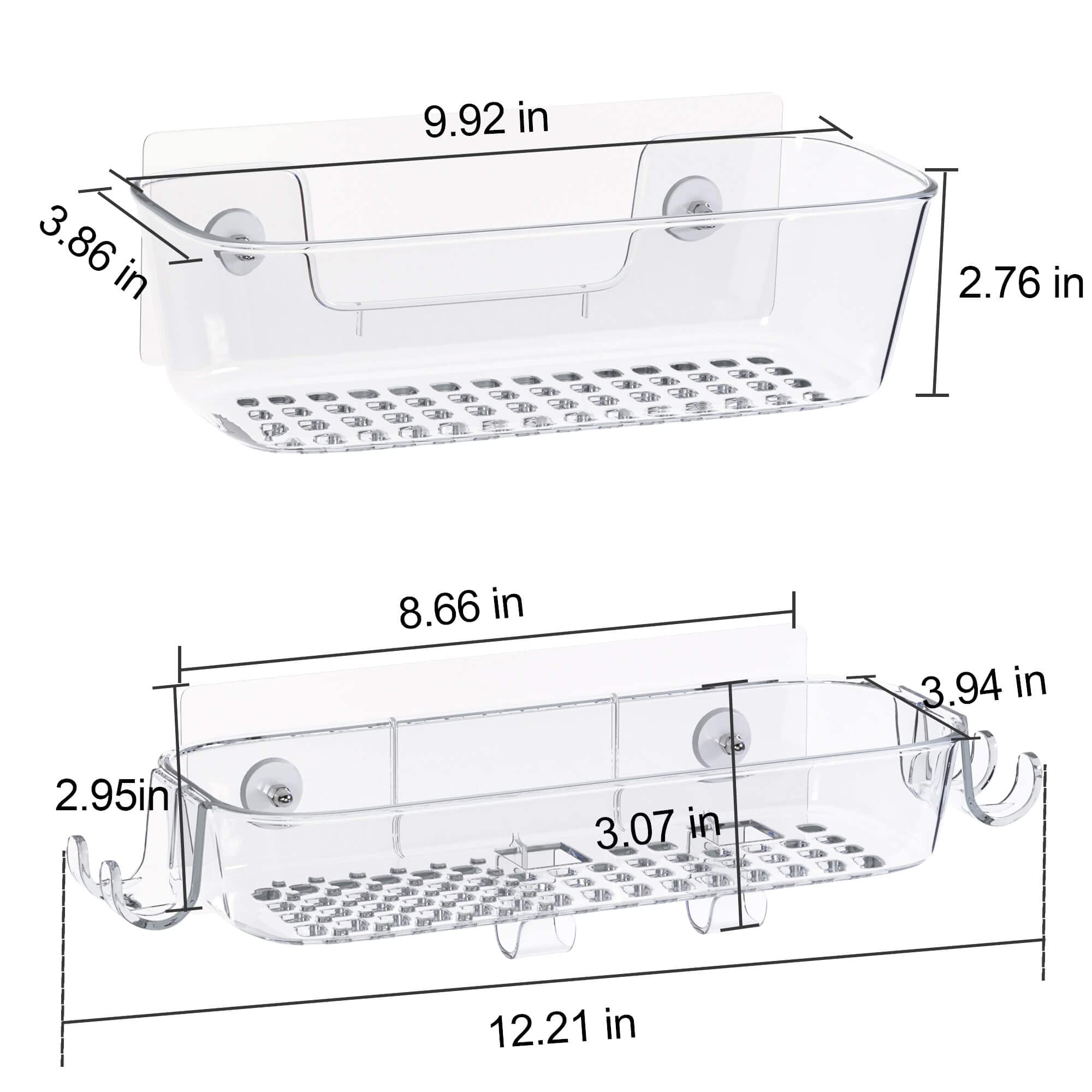 TZAMLI Organizador de ducha adhesivo, estante de ducha resistente al óxido con soporte para maquinilla de afeitar y gancho, estante de ducha para almacenamiento de baño (transparente, paquete de 3)