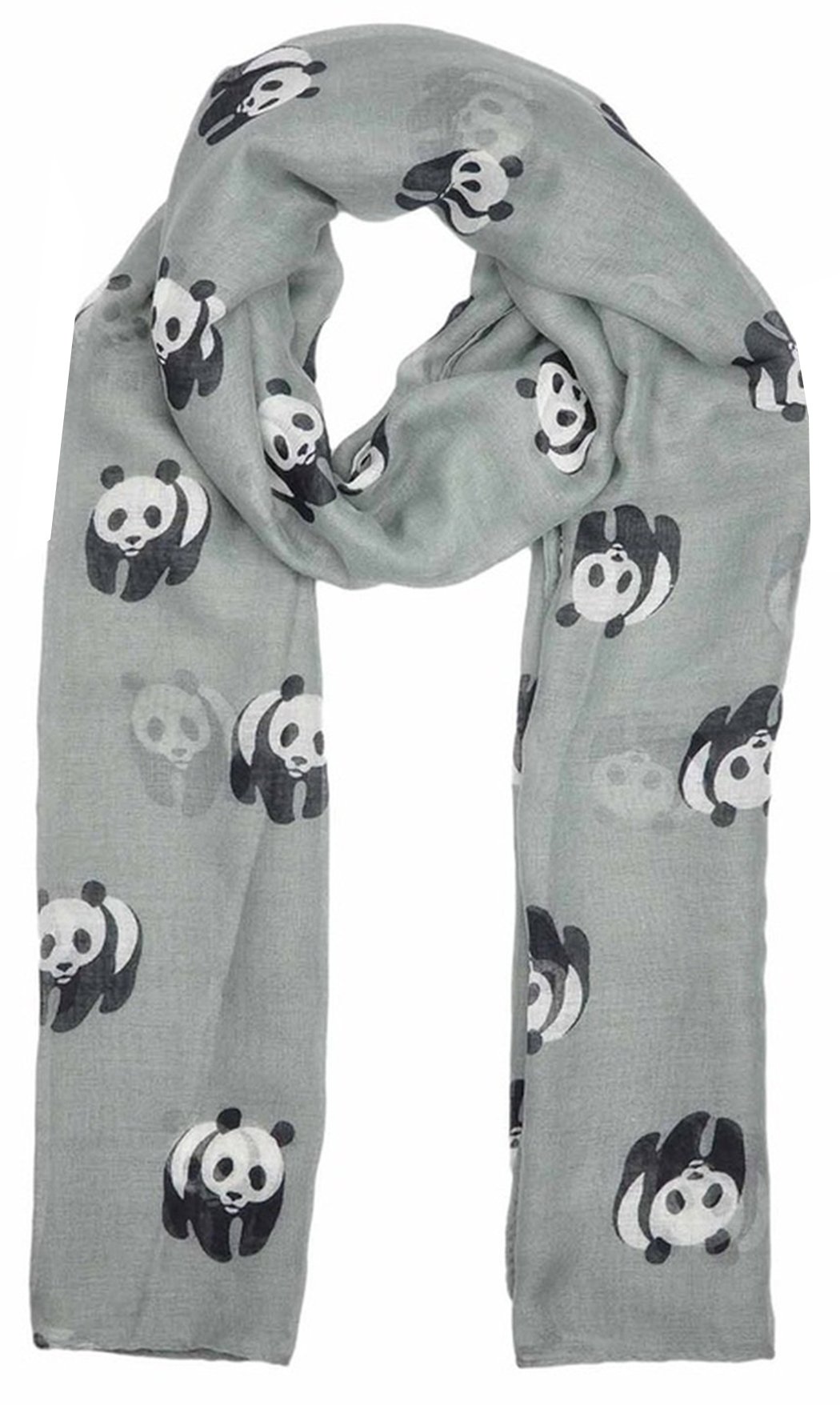 World of Shawls New Ladies Womens Celebrity Style Cute Pandas Pattern Long Scarf Scarves Maxi Sarong Sale (Panda Silver)