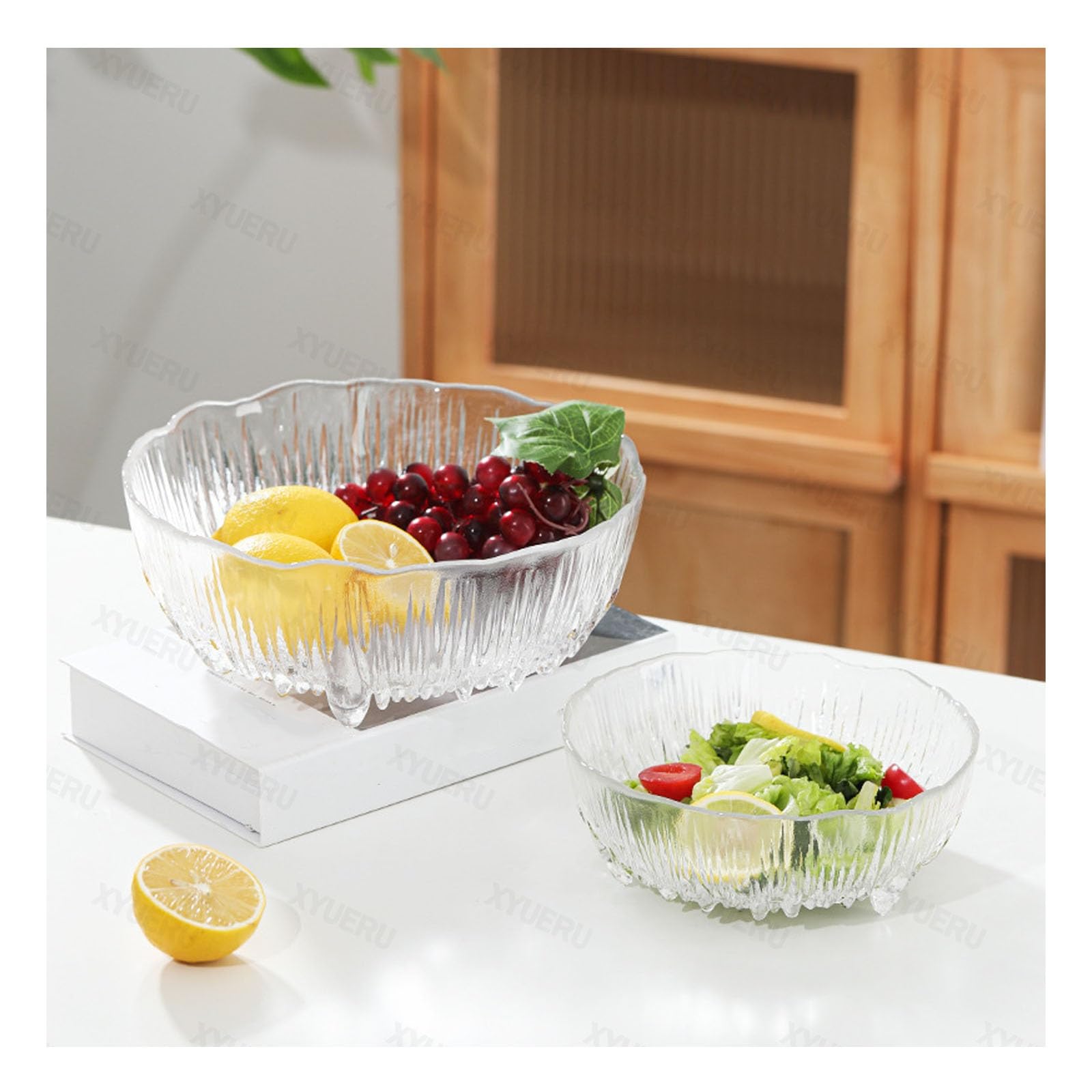 Ciotola per frutta in cristallo – Ciotola multifunzionale per frutta, verdura e insalate, ideale per tavolino da caffè e uso domestico