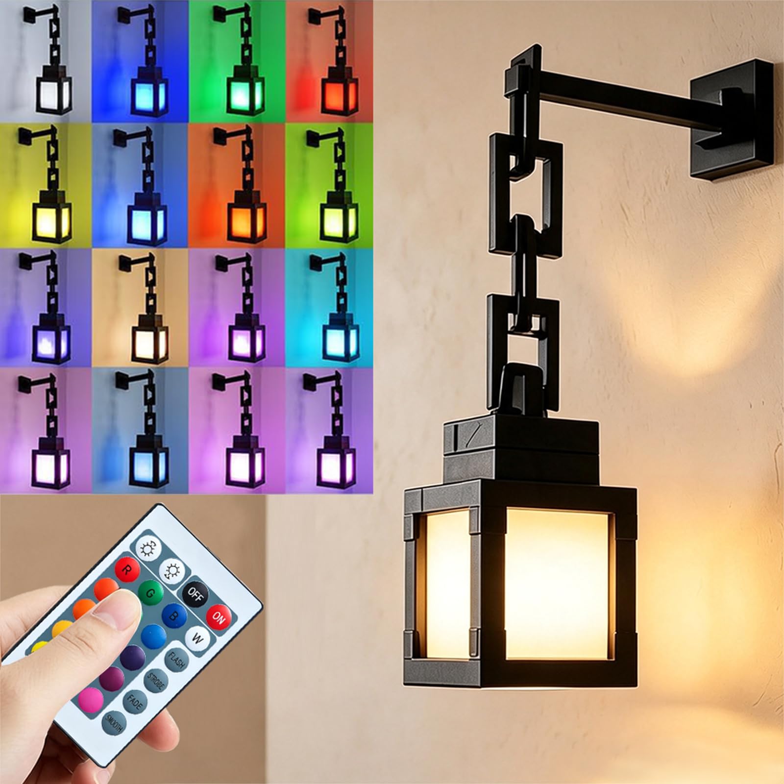 BIZOI Pixelated Lantern Night Light, USB Rechargeable Wall Night Light with 16 Color, 3D Night Lamp with Remote Control, Wall or Table LED Mood Light for Bedroom Game Room Kids Room Decor