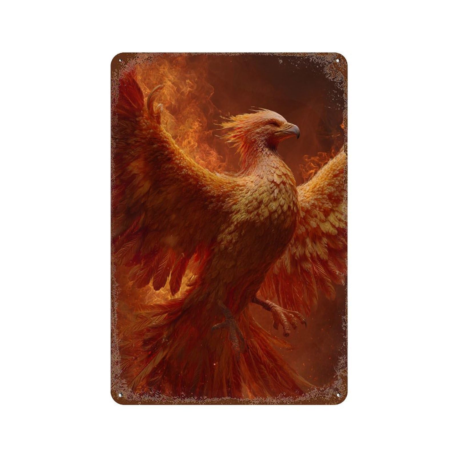 Phoenix Rising Mythical Bird Artwork Rust Effect Tin Sign 11.8"x7.9", Vintage Wall Decor for Pub, Kitchen And Man Cave Decor