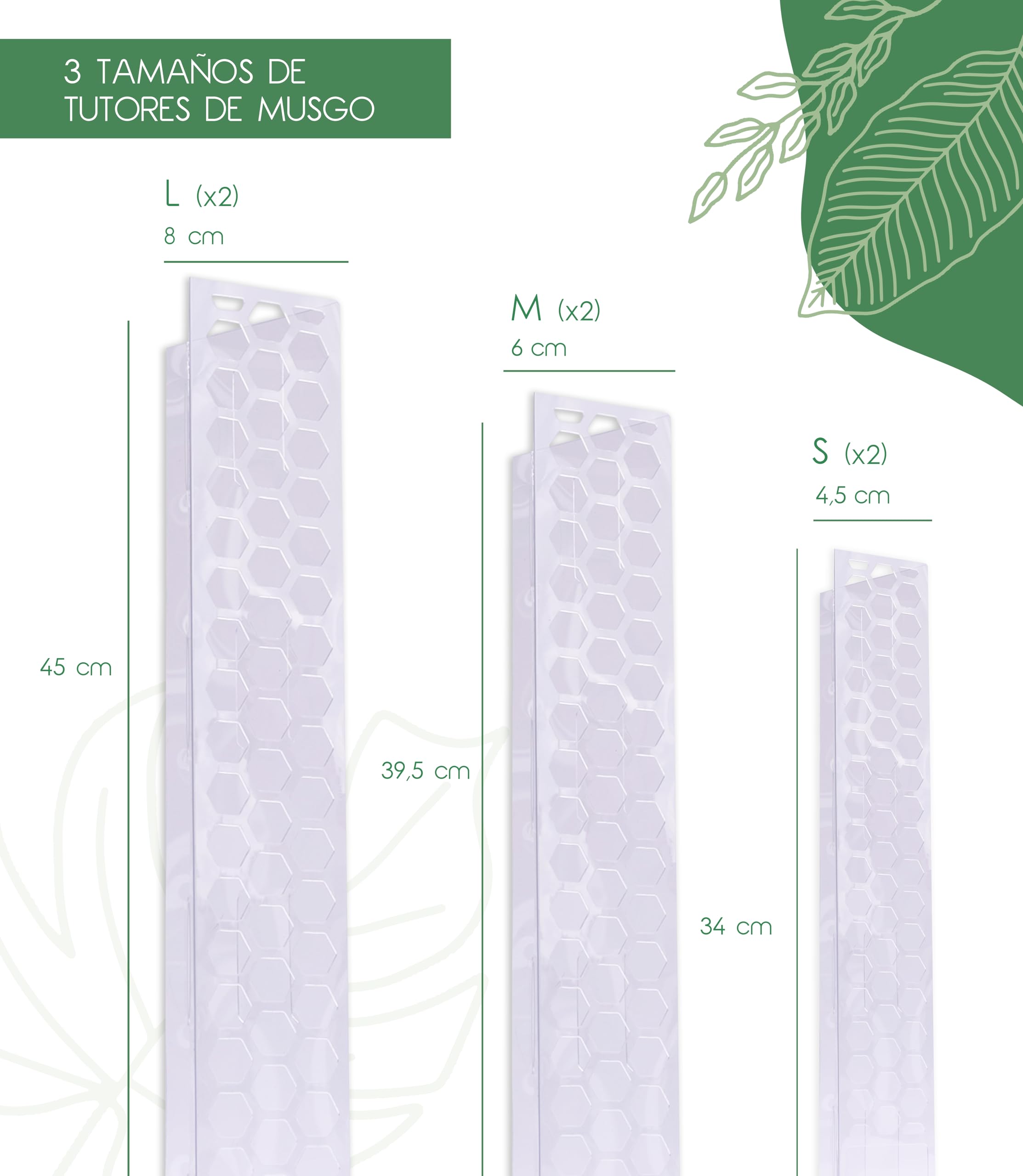 Set 6 Tutores de Musgo para Monstera Plantas Trepadoras de Interior Incluye Musgo Sphagnum 200g y Velcro 5m Tamaños L/M/S Soporte de Plastico Extensible Ideal Pothos Philodendron Aroides