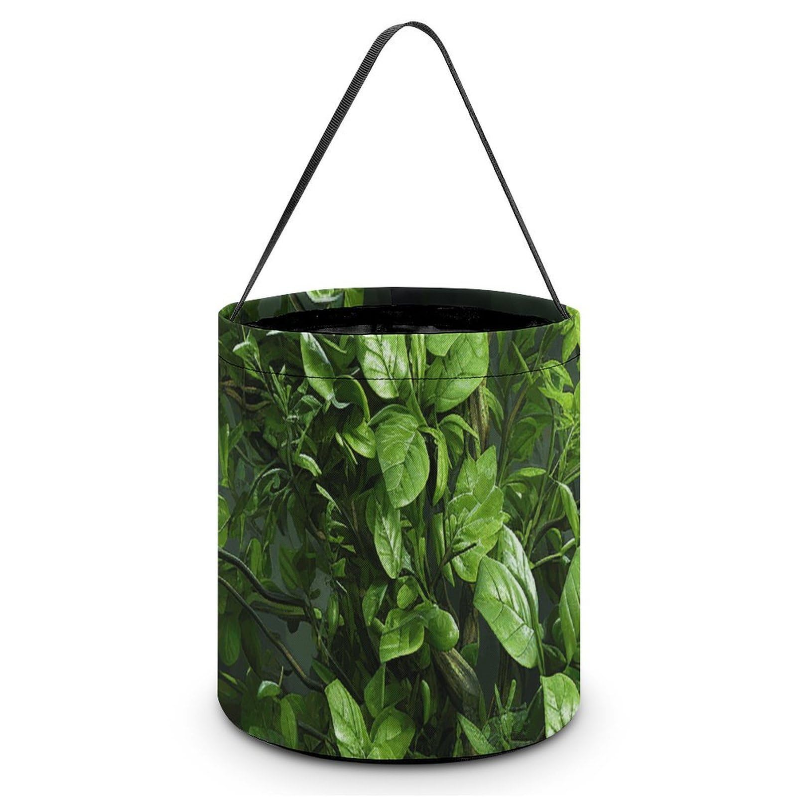 JTREHY Green Leaves Candy Basket Hand-held Portable Candy Basket Collapsible Reusable Candys Bags Trick Or Treat Bags Party Festival Gift Bucket