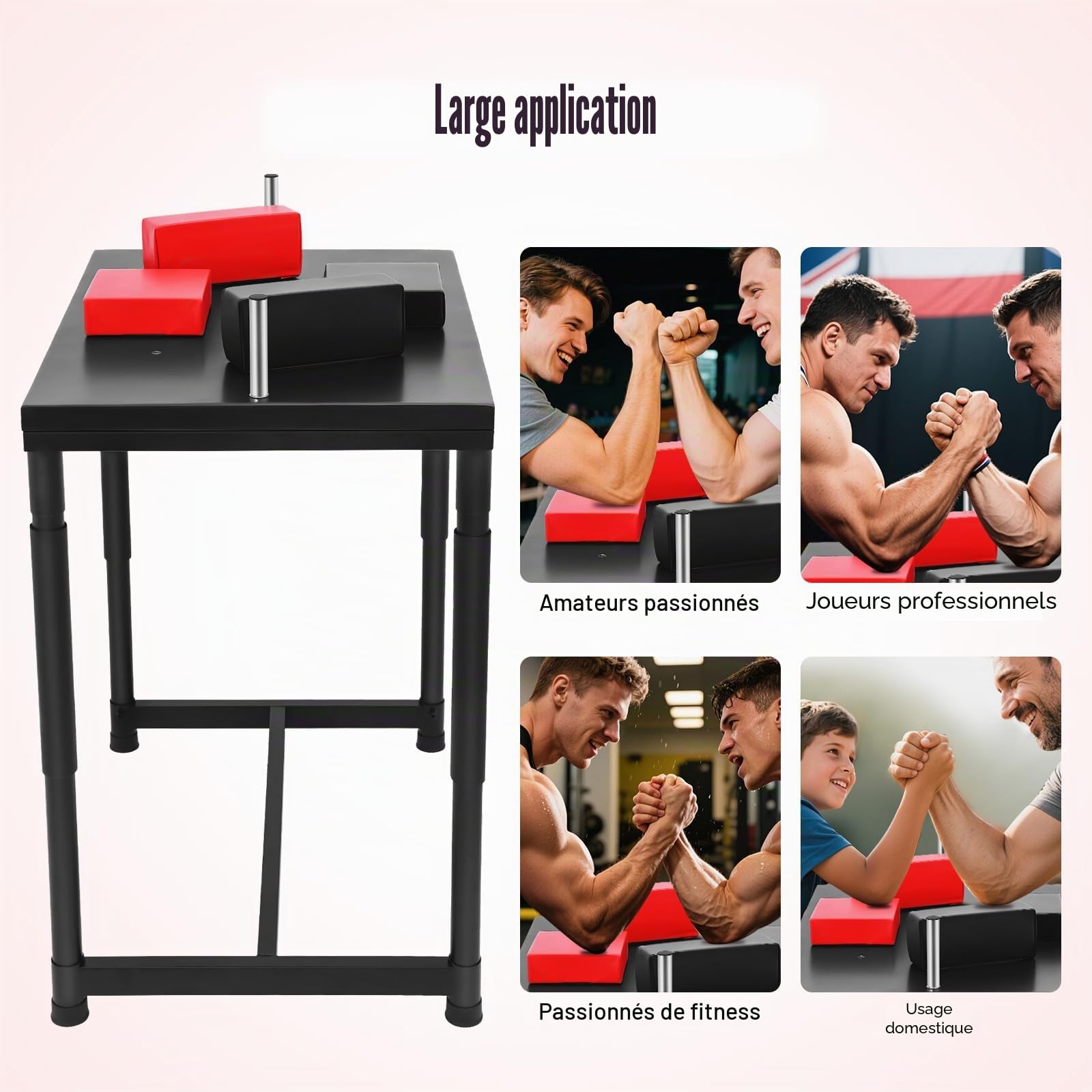 Table professionnelle de lutte pour bras - Table de compétition standard avec support de poignet réglable - Appareil d'entraînement pour la maison, la salle de sport, le club, le bureau - Capacité de