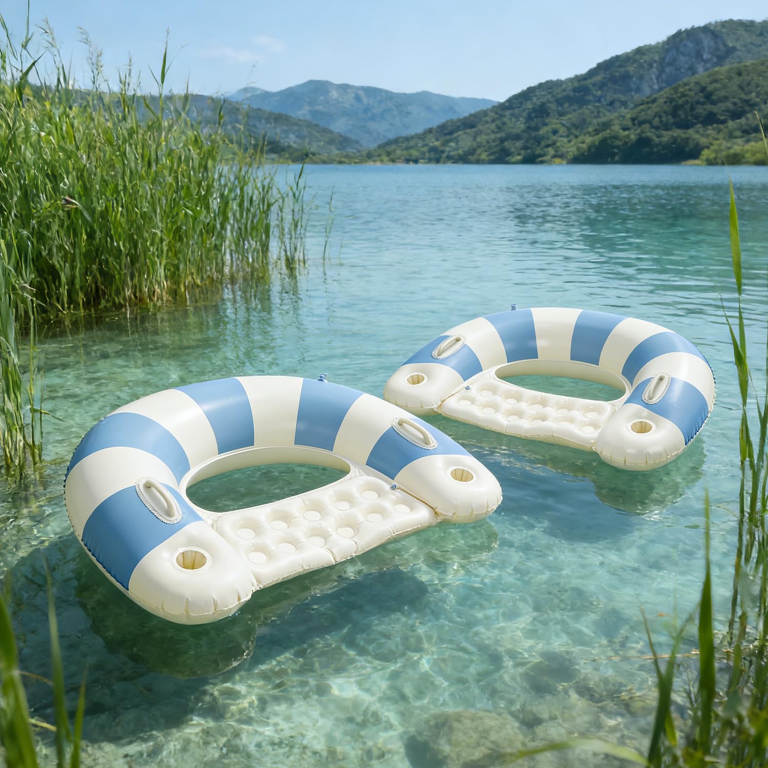 2PCS Pool Swim Ring Inflatable Pool Floats Water Fun Large Adult Swimming Pool Float for Beach Lake Summer Holiday Beach Party (TM-Blue,2)