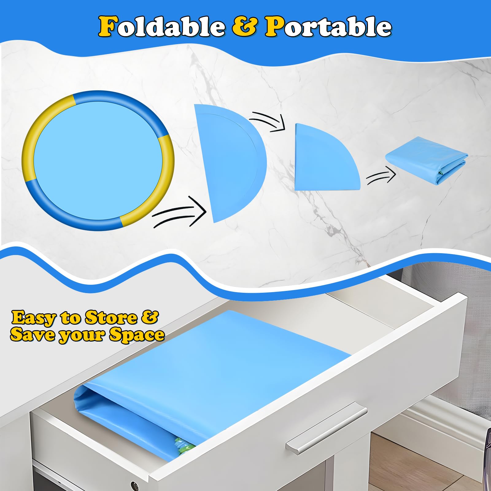 CACSPS Almohadilla Antideslizante de 150cm Pulgadas para niños y Perros, Piscina de aspersor Gruesa para Verano, Juguetes acuáticos para Exteriores (Azul&Amarillo)