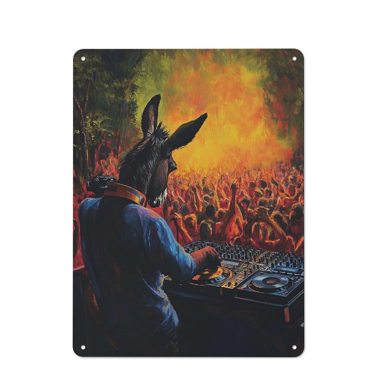 Donkey DJ Vintage Metal Sign 40x30cm, Bistro Style Bistro Wall Plaque for Cafe, Bistro, Bakery Or Restaurant