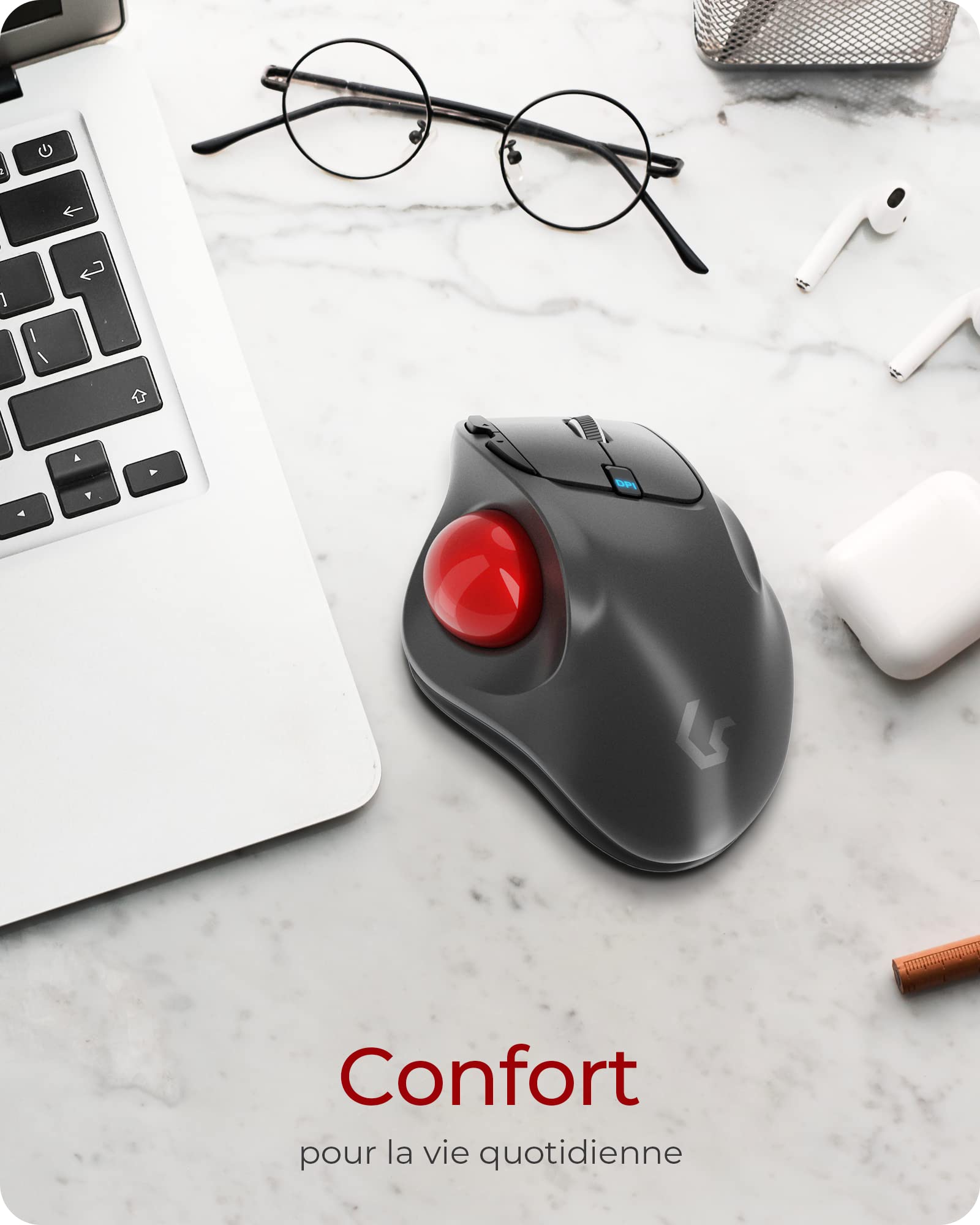 KeySonic Souris Trackball sans fil, Ergonomique, Contrôle précis & facile avec le pouce, Connexion USB 2.4 GHz, Pour Windows & Mac, KSM-6101RF-EGT