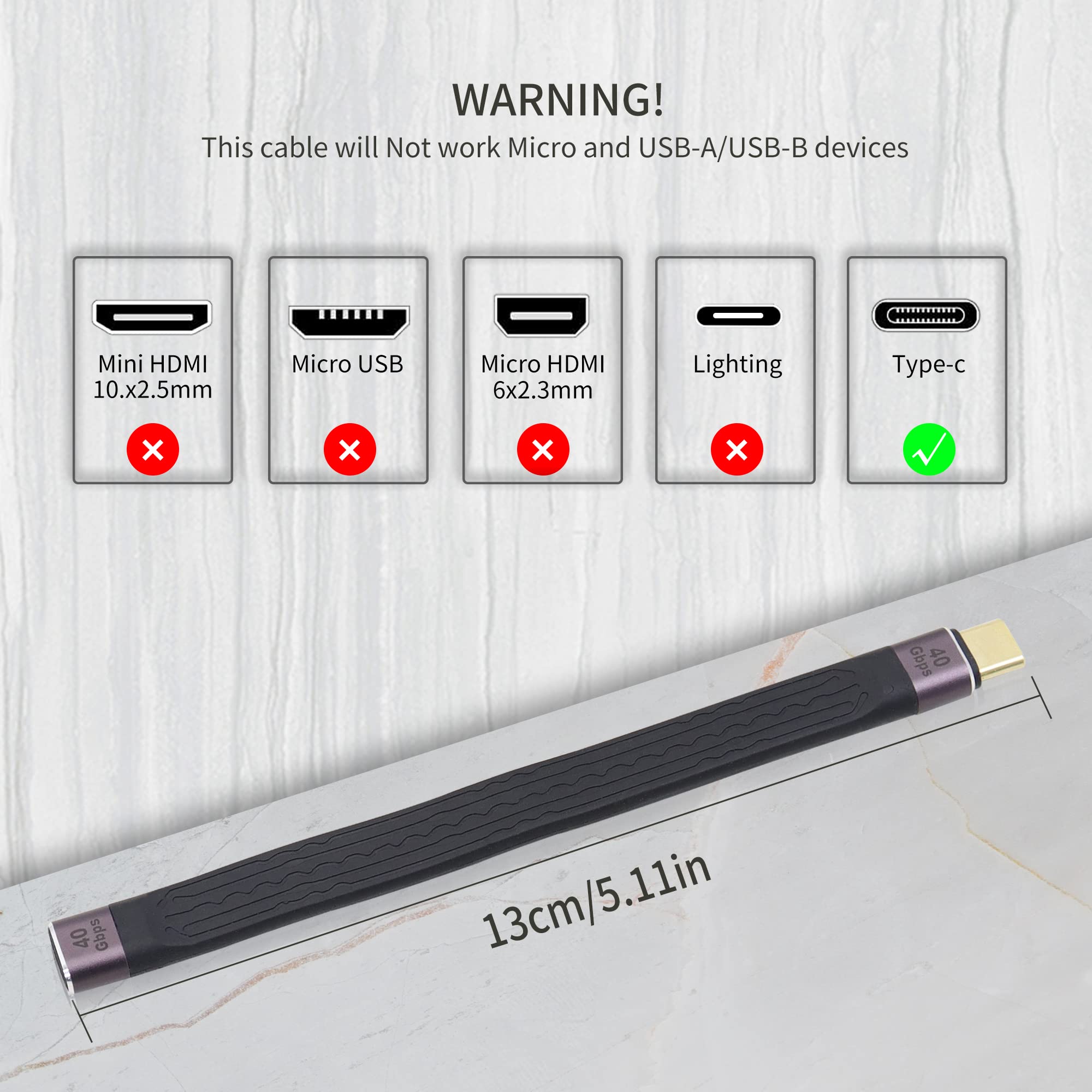 QIANRENON 40 Gbps USB C Breve Cavo USB4.0 Type C Maschio A Maschio Cavo