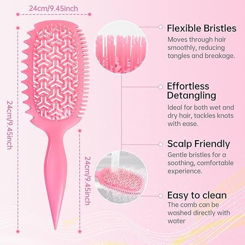 Miniatura 3 de Cepillo desenredante para cabello húmedo y seco, cepillo definidor de rizos, cepillo de rizos para cabello rizado húmedo para ducha y viajes, color