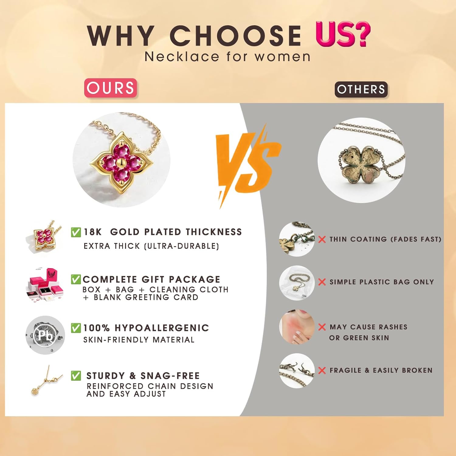 Mothers Day Gifts, 18K Gold Plated Four Leaf Clover Necklace, Dainty Lucky Clover Pendant, Adjustable Chain, Minimalist Delicate Jewelry, Birthday, Anniversary, Graduation, Mother of the Bride Gifts for Women