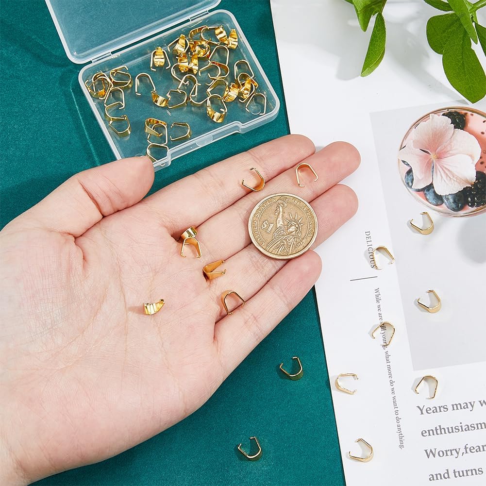 DICOSMETIC 60Pcs Pinch Clip Clasp Bulk Stainless Steel Pinch Bails 18K Gold Plated Snap on Bails Small Pendant Pinch Bail Clip Finish Necklace Clasps Jewelry Connecotor Clasp for Neckalace Making - Image 3