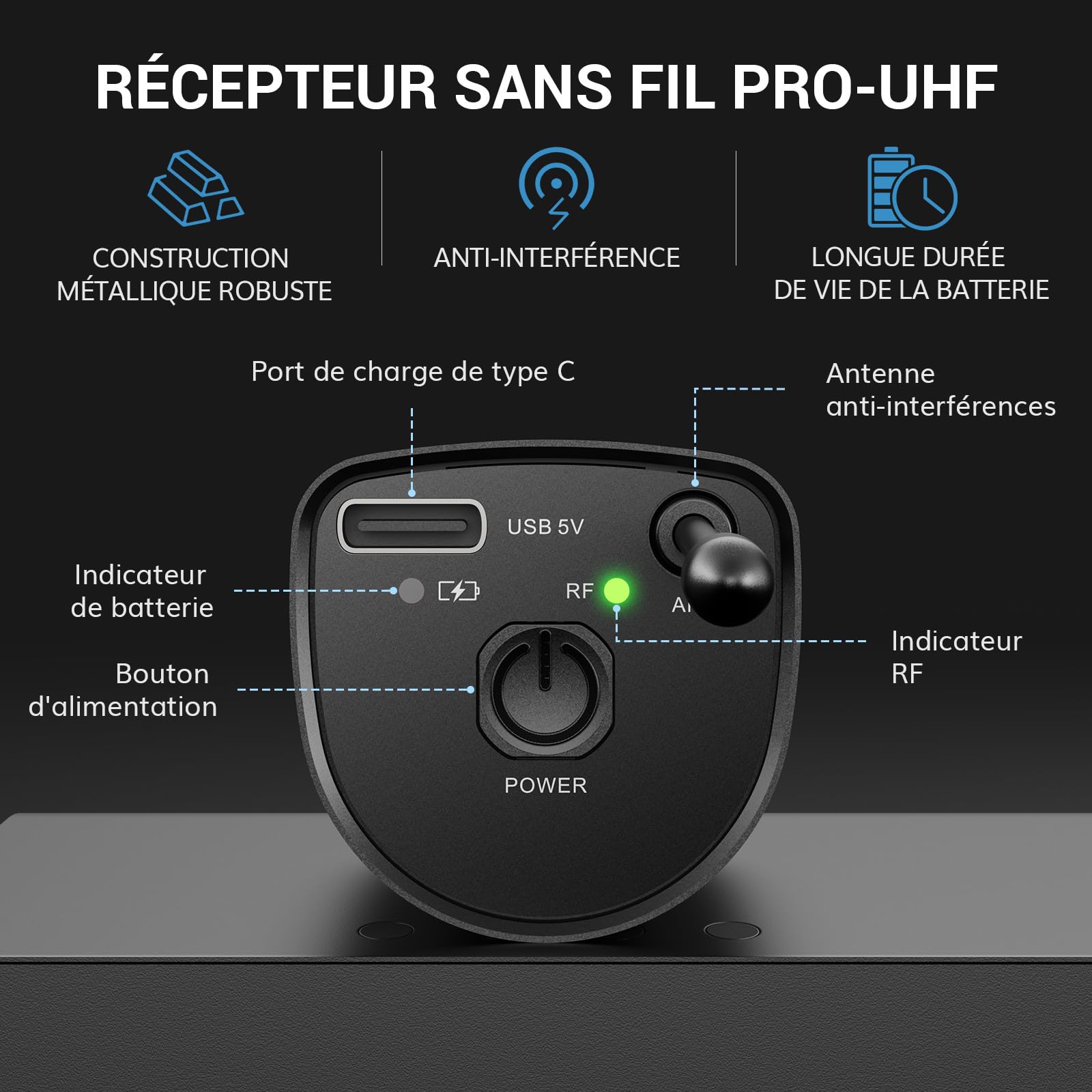 TONOR Microphone sans Fil Rechargeable Professionnel, Micro Dynamique en Métal 2x100 UHF, 80 M Range, TW520