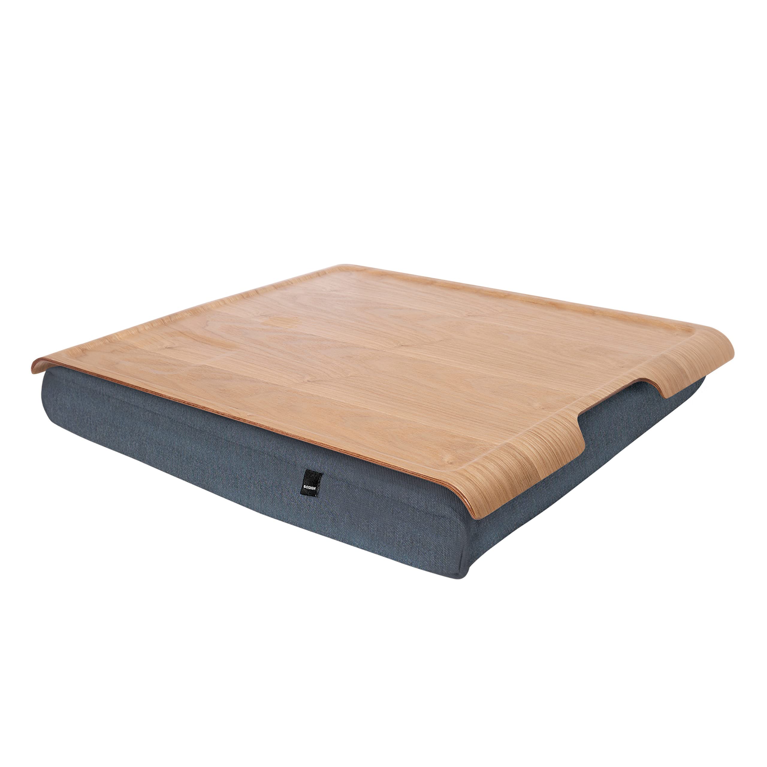 Laptray - Vassoio da ginocchio con cuscino a sacco per laptop, colazione, cuscino rimovibile e lavabile, in salice naturale, cuscino grigio grande, 46 x 38 x 6,5 cm
