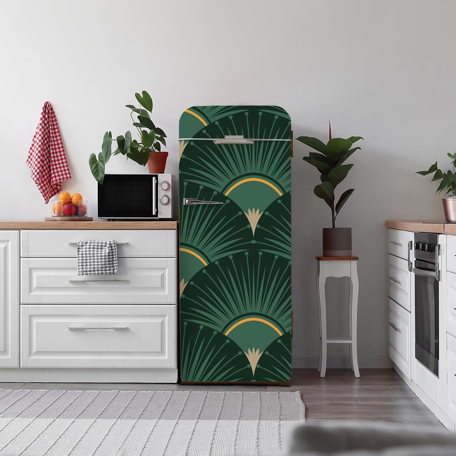 Vinilo autoadhesivo verde para nevera que oculta rayas con mural extraíble de cocina