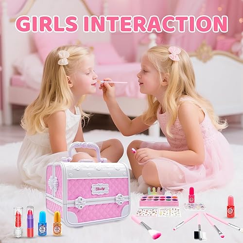 Miniatura 7 de Kit de maquillaje para niñas, juego de maquillaje real seguro y lavable, juego de maquillaje de belleza, estuche cosmético con espejo, juguetes de