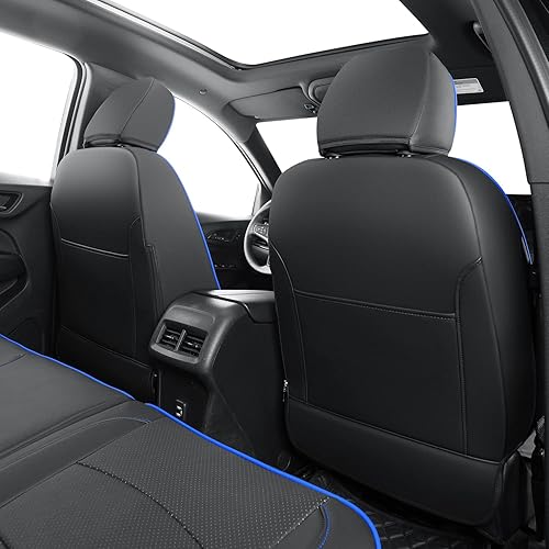 Miniatura 2 de Fundas de asiento de terreno, aptas para GMC Terrain SLE SLT Denali AT4 SL 4dr SUV, piel sintética resistente al agua (juego completo, negro y azul)