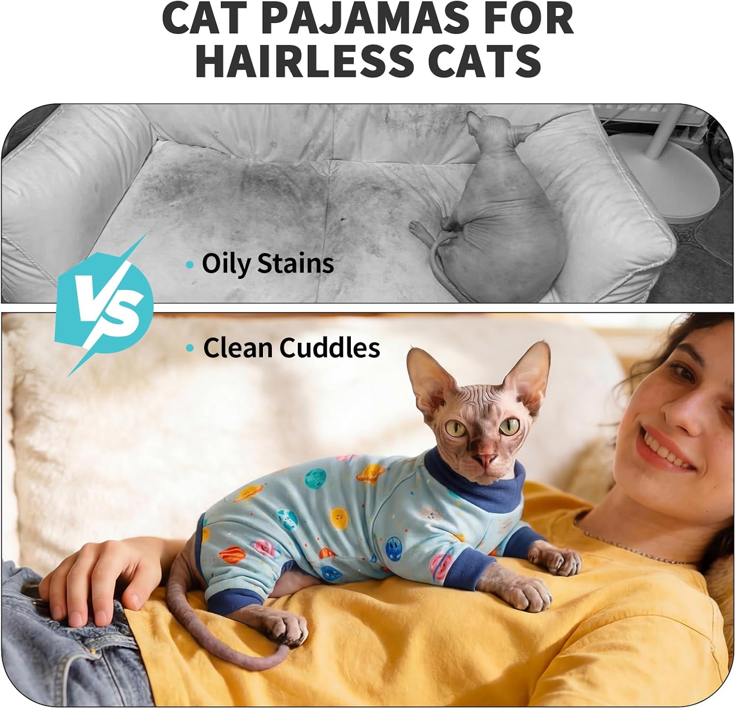 Sticky Hair Cat Clothes, Anti-Shedding Cat Pajamas, Post-Surgery Recovery Onesie, Soft Breathable, Prevents Licking & Scratching Wounds, Warm Cats Sweater, Sphynx Cats Clothing- Blue XL